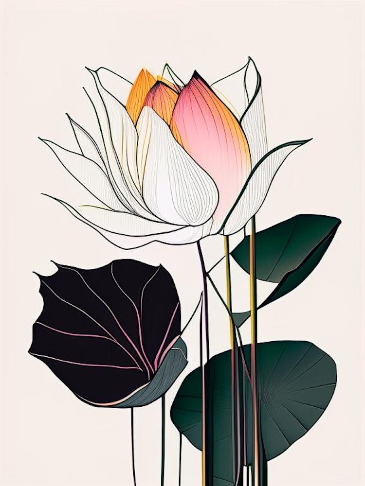 American Lotus Abstract Line Drawing 4