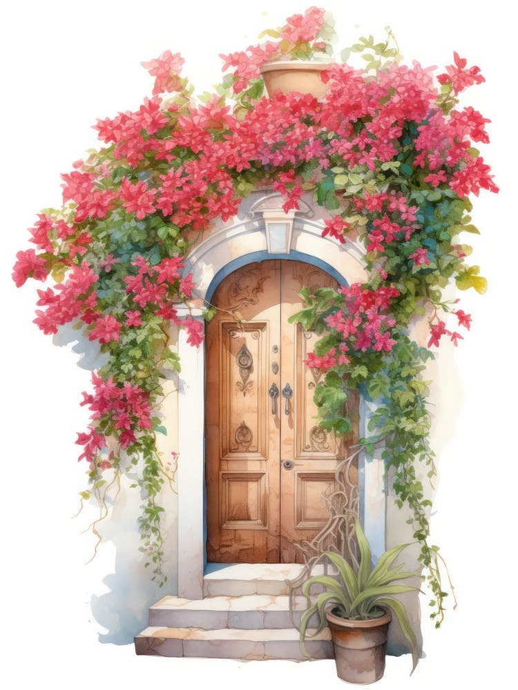 Cagliari, Italy   Mediterranean Doors Watercolour Painting 1