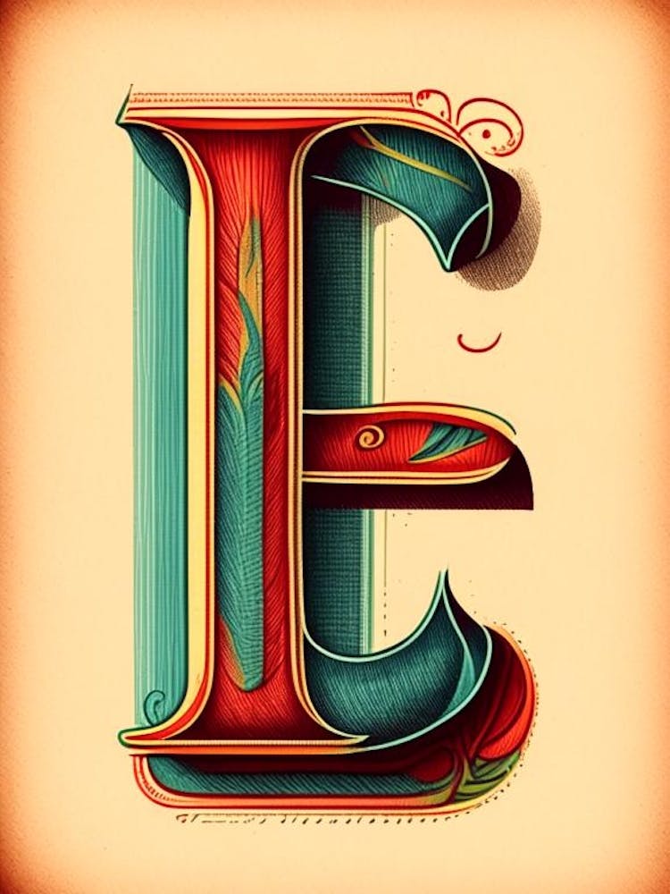 E, Letter, Alphabet Vintage Sketch 2