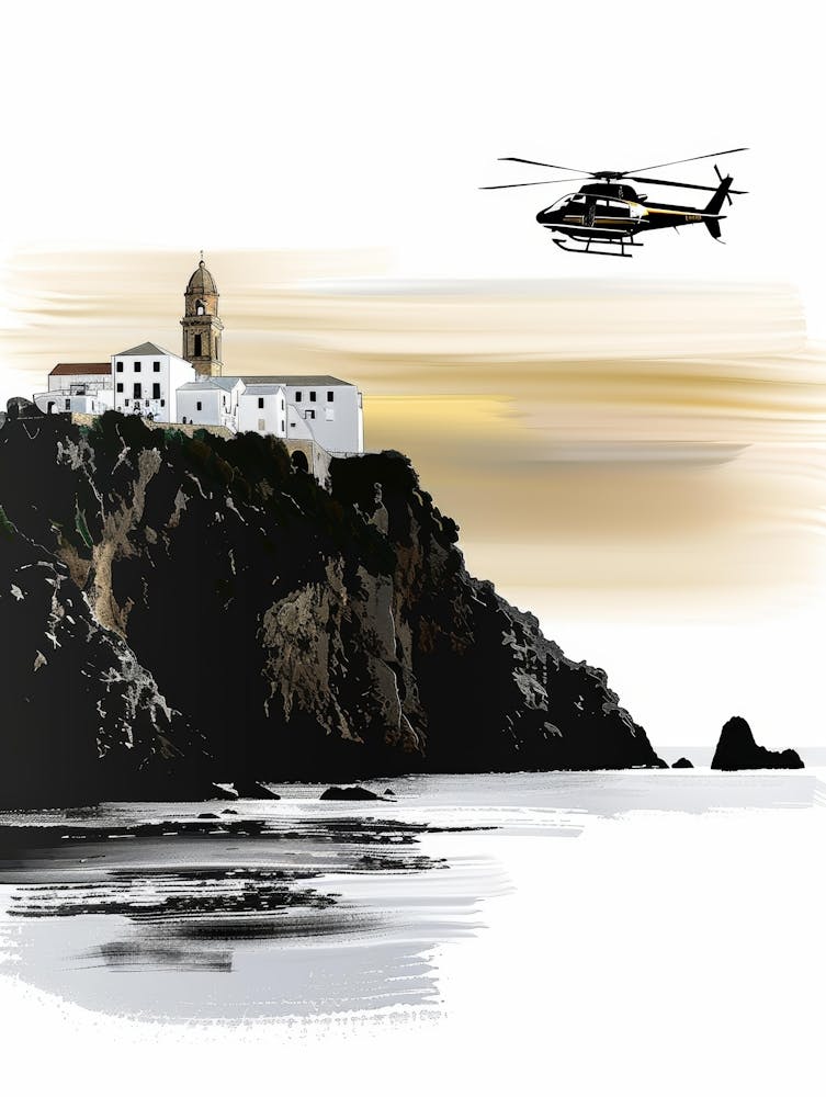 Helicopter Flying Over A Castle