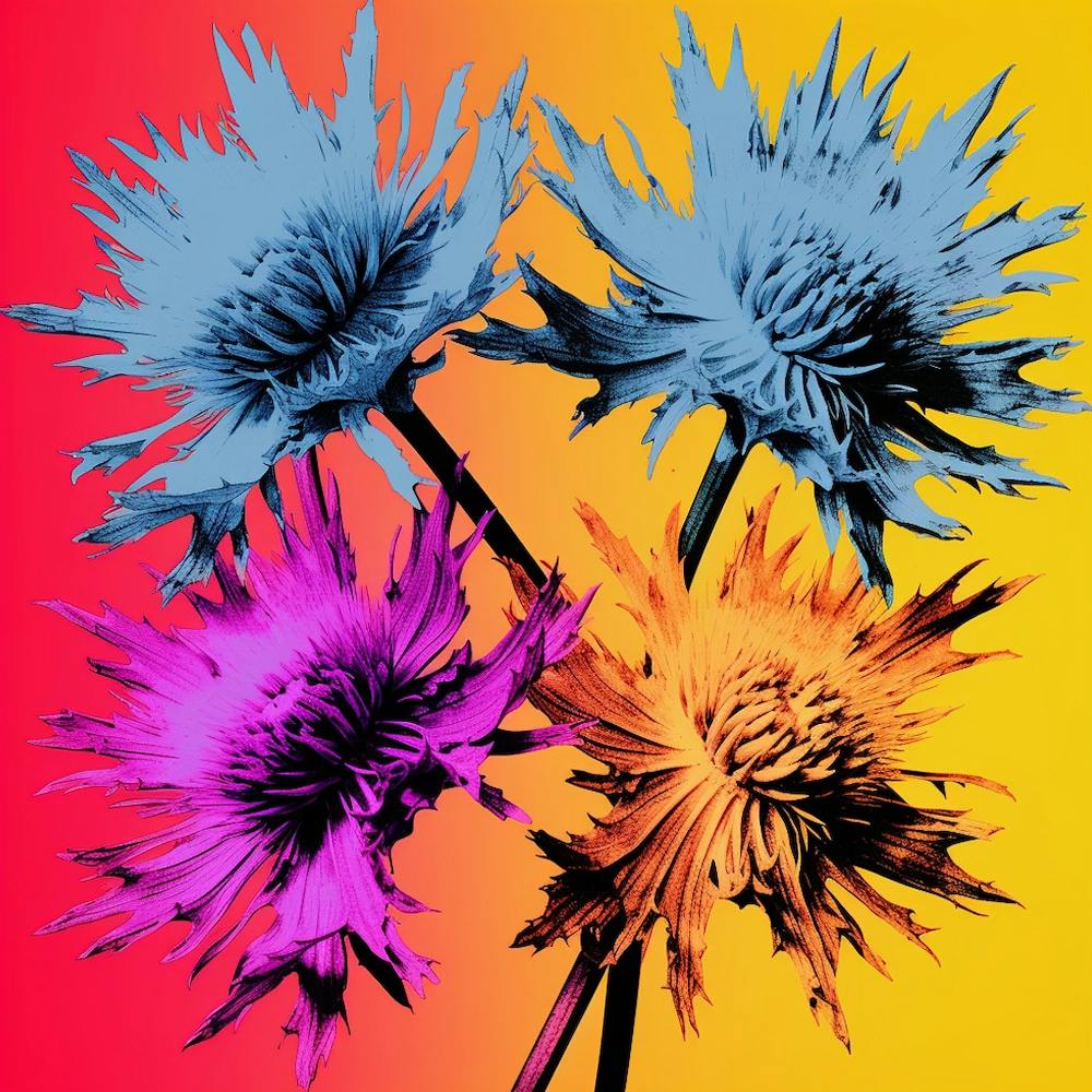Andy Warhol Style Pop Art Flowers Cornflower 4 Square