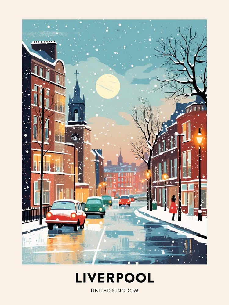 Winter Night  Travel Poster Liverpool United Kingdom 1