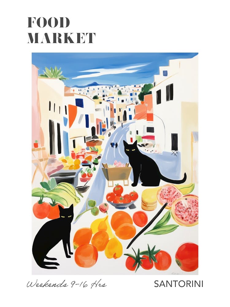The Food Market In Santorini 2 Illustration Poster