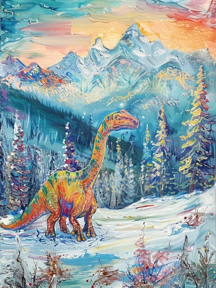 Colourful Dinosaur In A Snowy Landscape 1