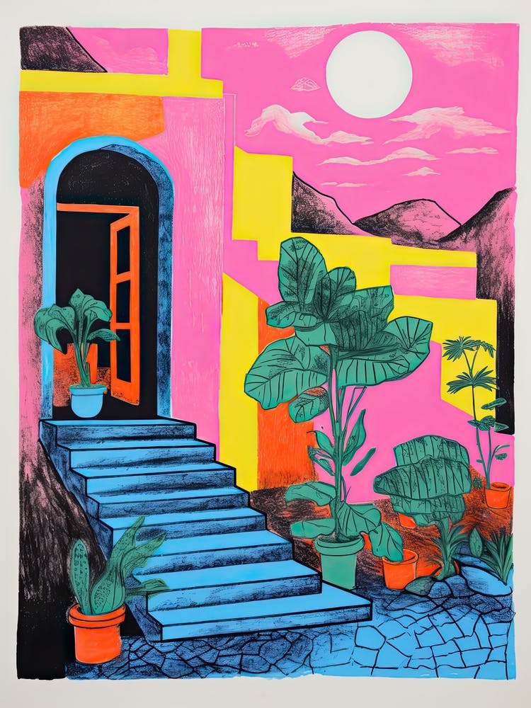 A House In Capri, Abstract Risograph Style 2