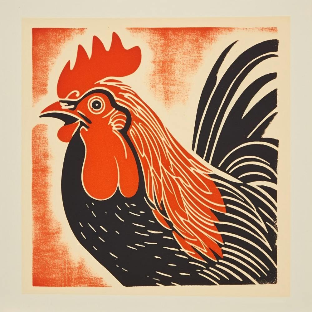 Retro Bird Lithograph Rooster 2