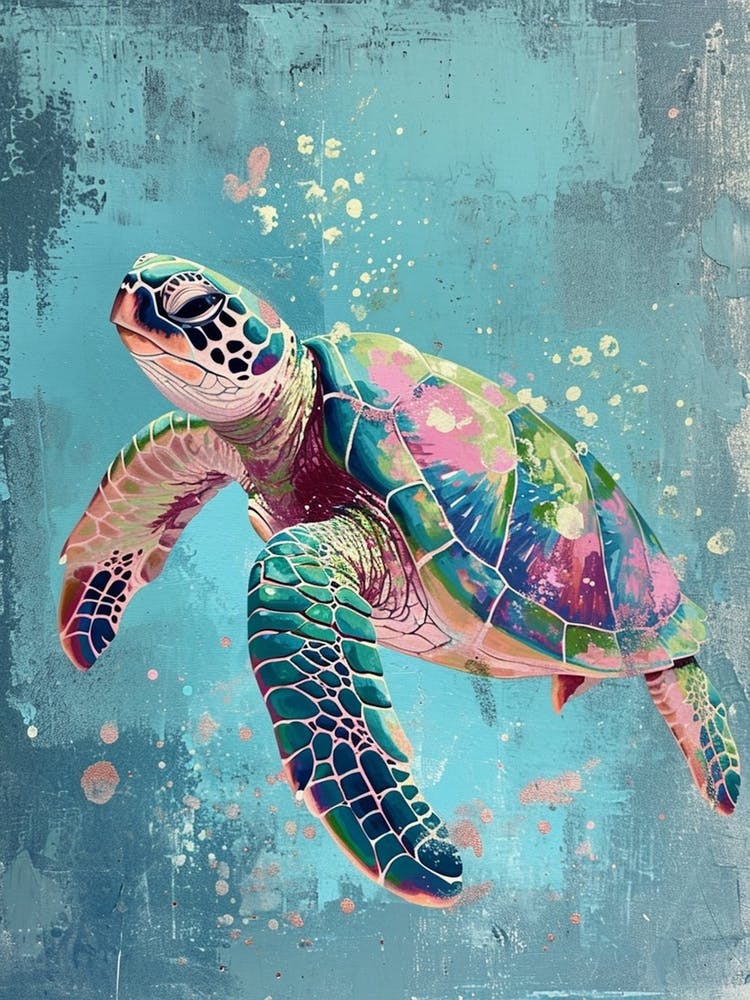 Textured Blue Sea Turtle Painting 6