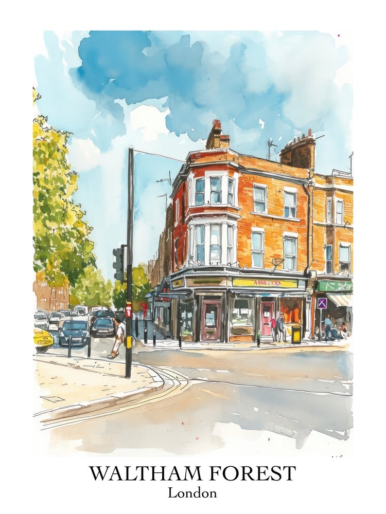 Waltham Forest London Borough Straßen-Aquarell 2 Poster