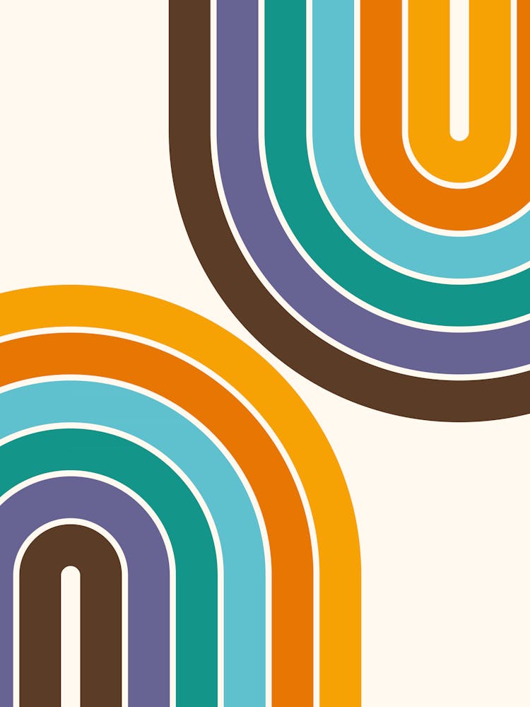 Midcentury Modern Geometric Rainbow C15 In Retro Gold Teal Brown Purple 01