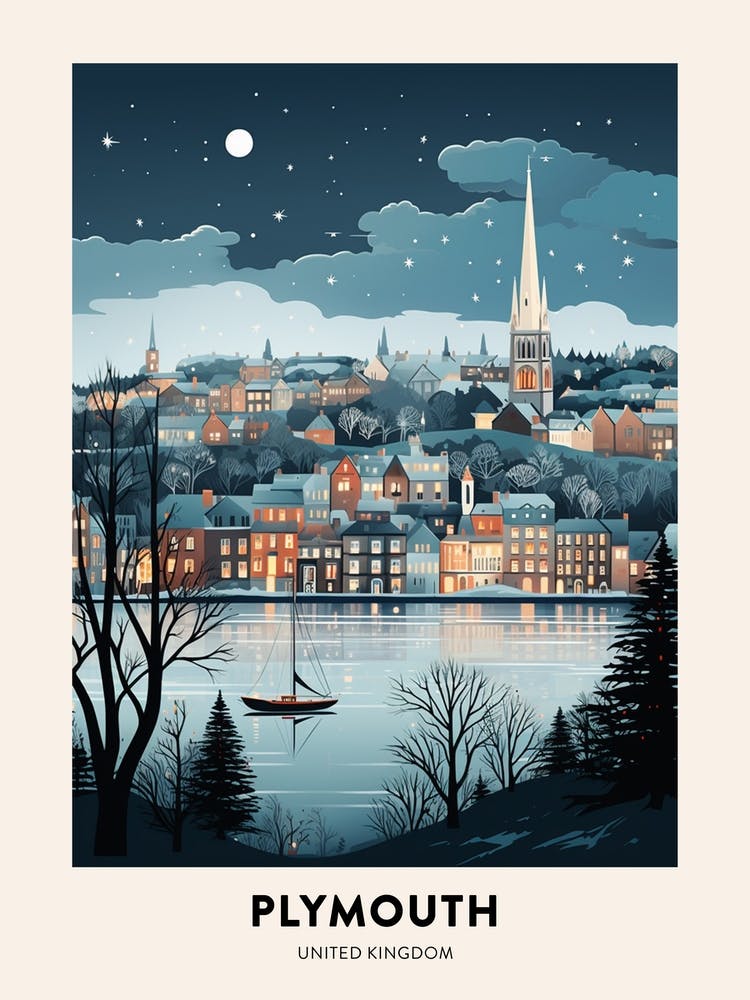 Winter Travel Poster Plymouth United Kingdom 1