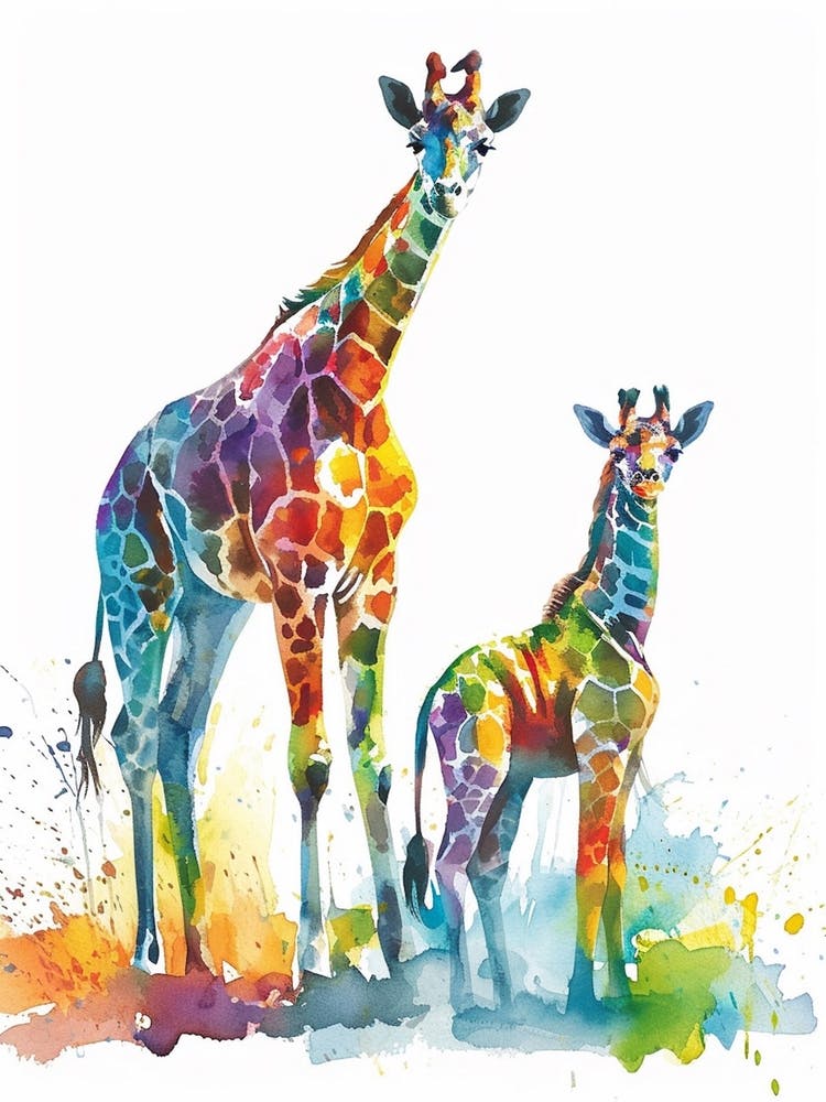 Giraffe Mother & Calf Watercolour 2