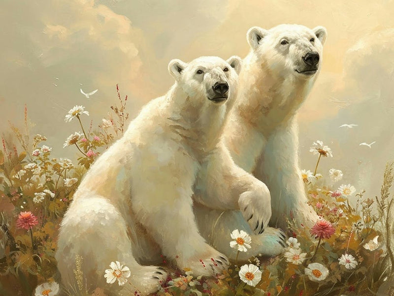 Floral Animal Illustration Polar Bear 3