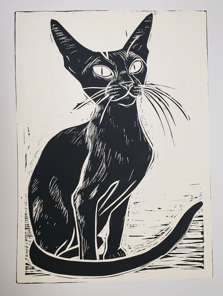 Abessinierkatze Linolschnitt 3