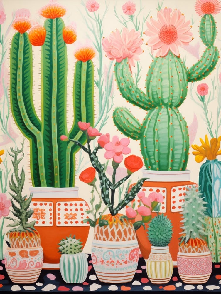 Cactus Painting Maximalist Still Life Bunny Ear Cactus 3