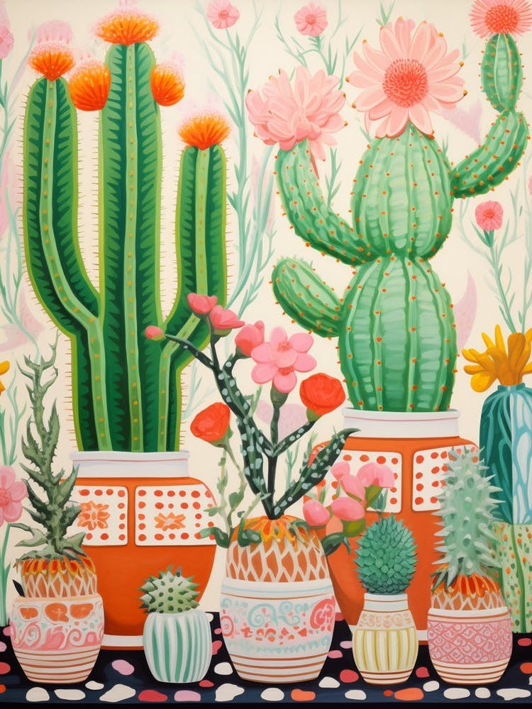 Cactus Painting Maximalist Still Life Bunny Ear Cactus 3