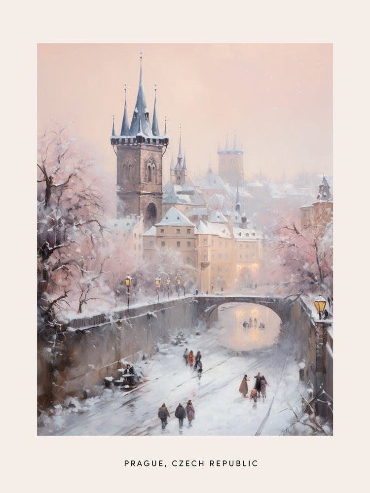 Dreamy Winter Painting Poster Prague Czech Republic 4
