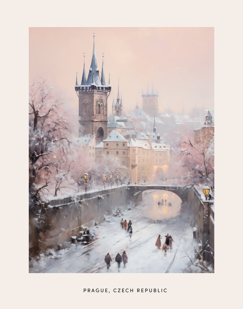 Dreamy Winter Painting Poster Prague Czech Republic 4