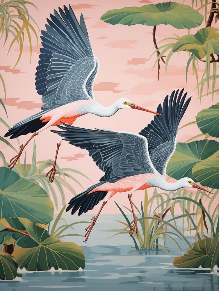 Estampe d'Oiseau d'Inspiration Japonaise Vintage Great Blue Heron 1