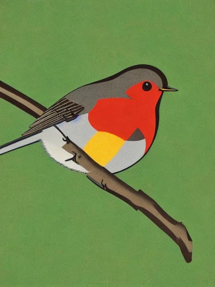 Robin 2 Midcentury Illustration Bird