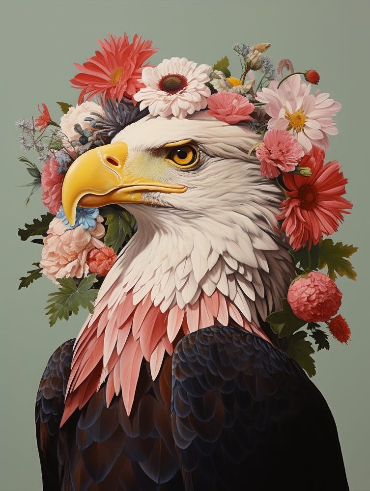 Bird With A Flower Crown Bald Eagle