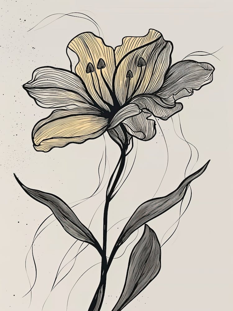 Lilies Line Art Flowers Illustration Neutral 13