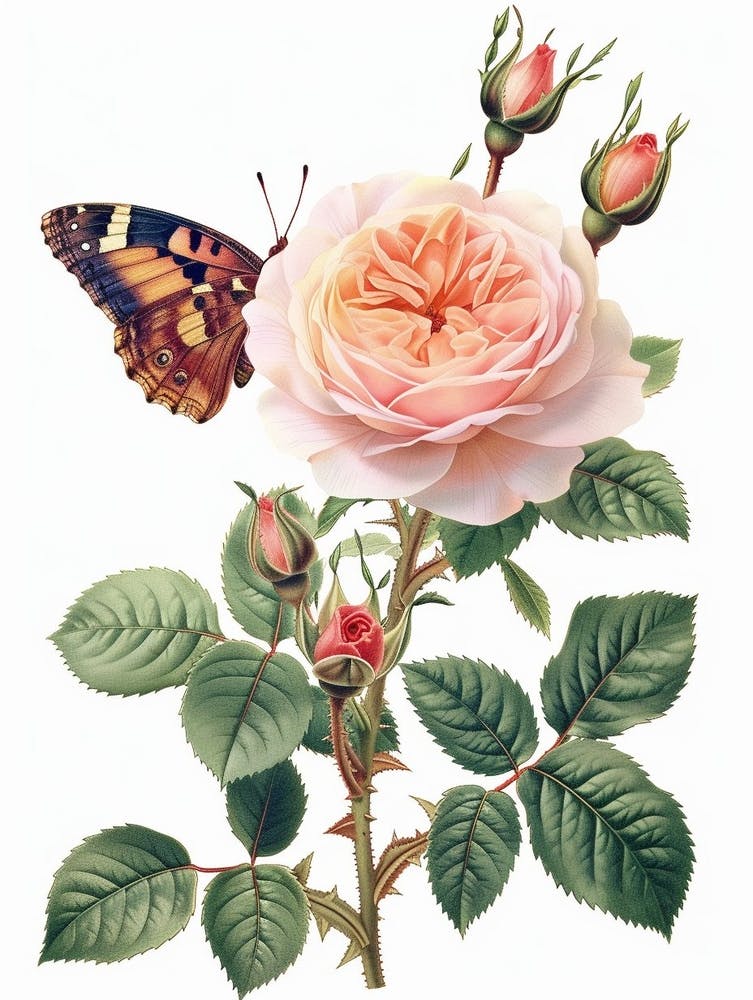 English Roses Painting Rose With Butterfly 3