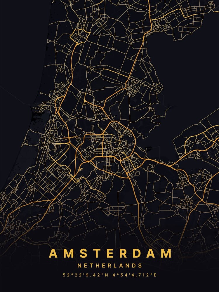 Amsterdam Netherland Black And Gold Map