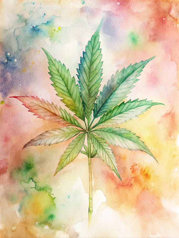 Marijuana Leaf Watercolor Painting