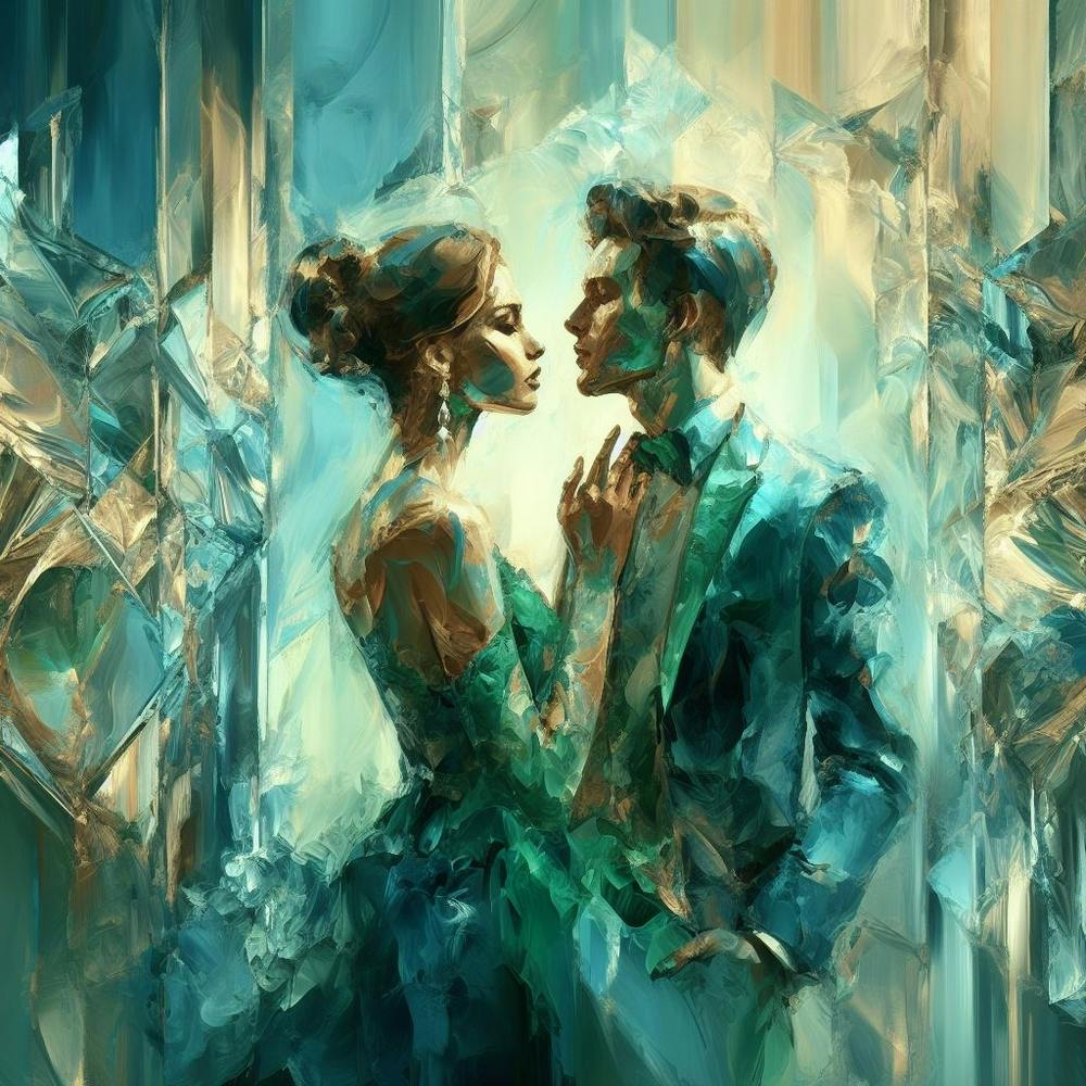 Couple in a hall with crystal texture