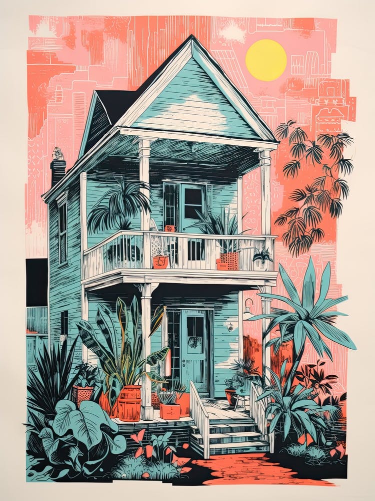 A House In New Orleans, Abstract Risograph Style 4