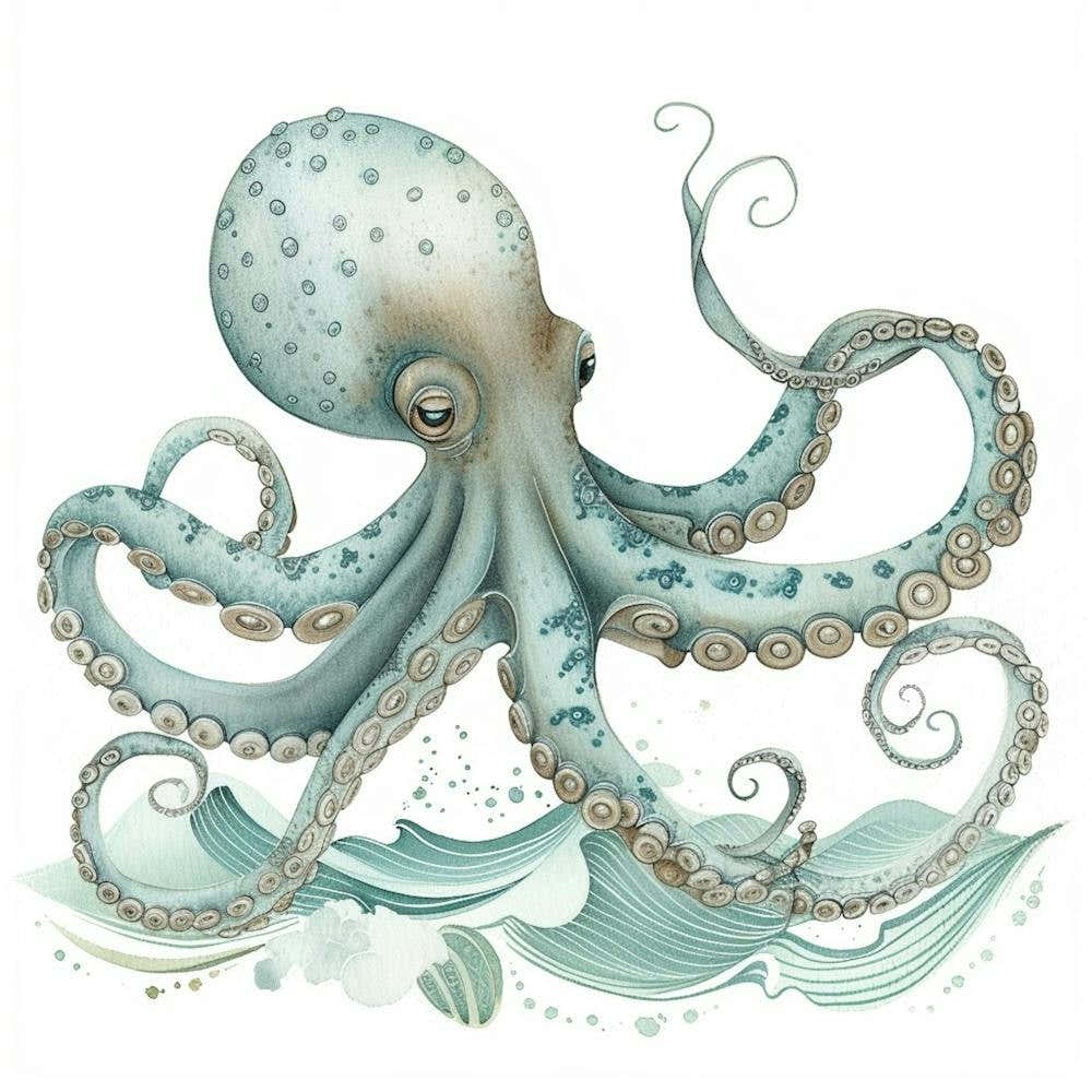 Storybook Style Octopus With Waves 1