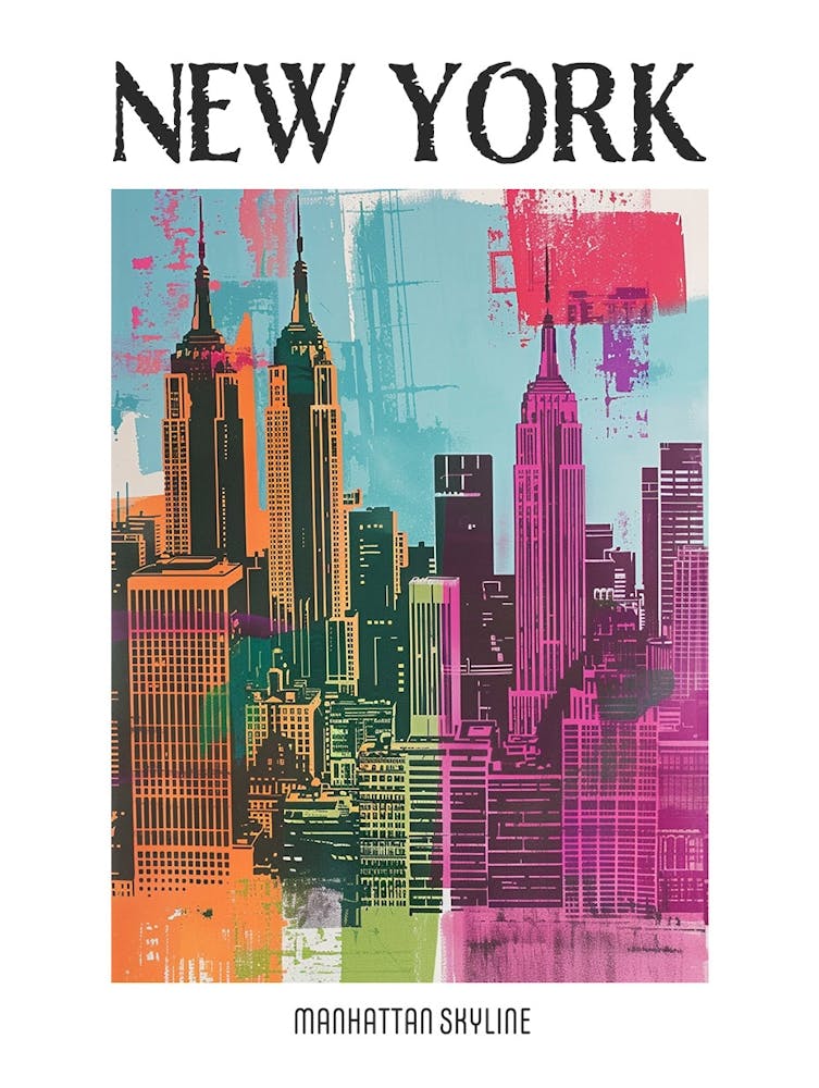 Manhattan Skyline New York Colourful Silkscreen Illustration 4 Poster