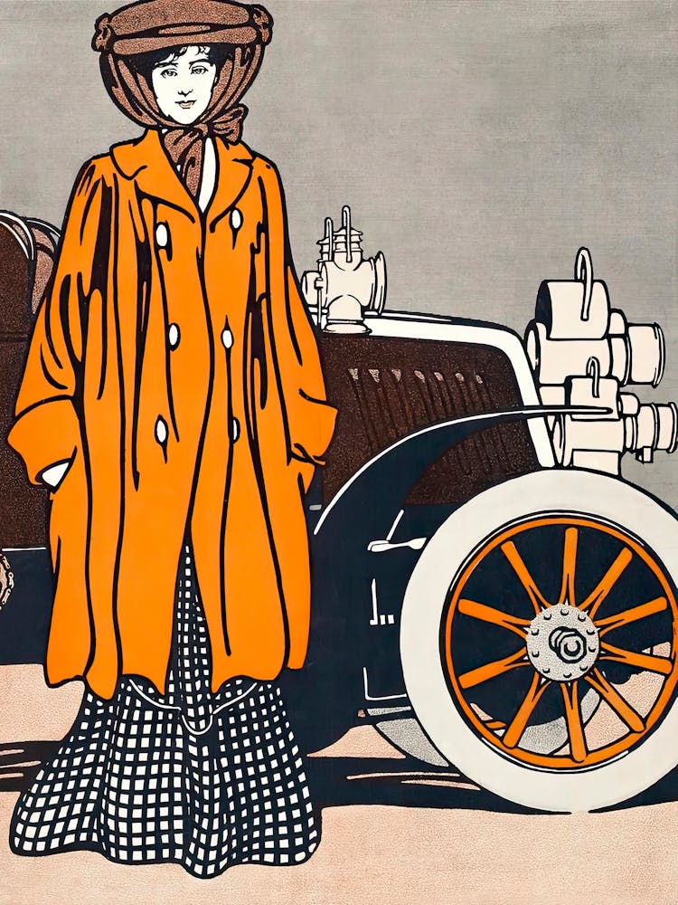 Woman Standing Beside An Automobile, Edward Penfield