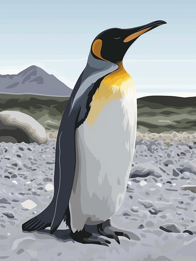 King Penguin Robben Island Minimalist Illustration 2