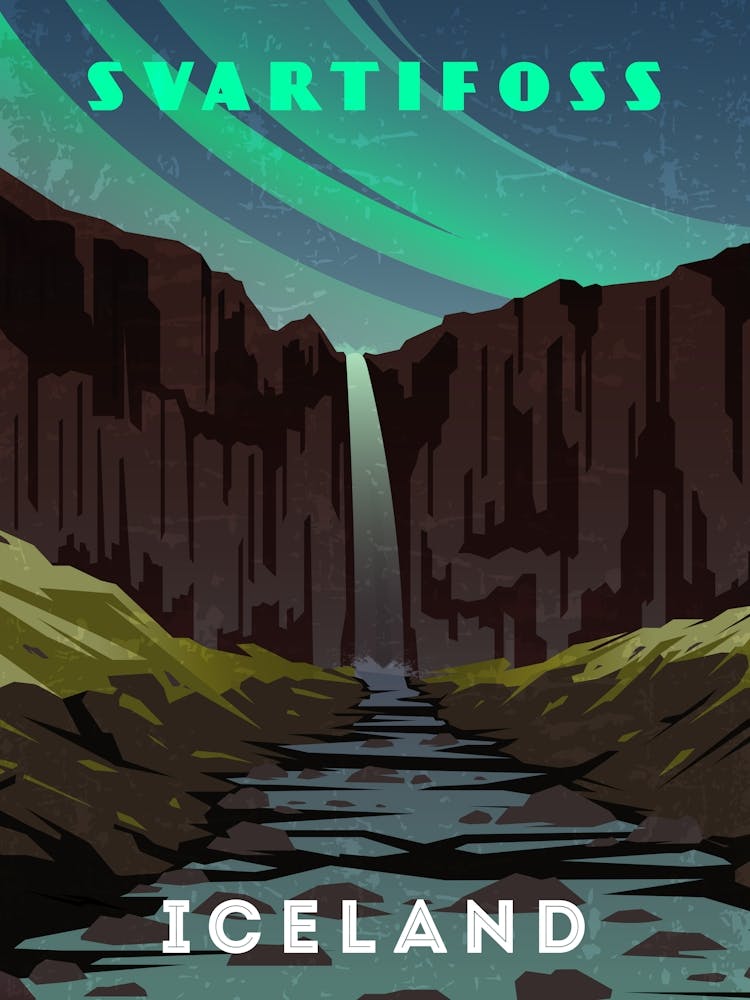 Svartifoss, Iceland — Retro travel minimalist poster