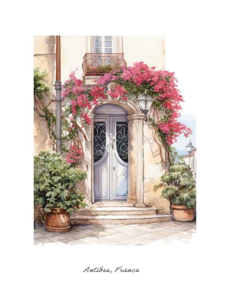 Antibes, France   Mediterranean Doors Watercolour Painting 2 Poster