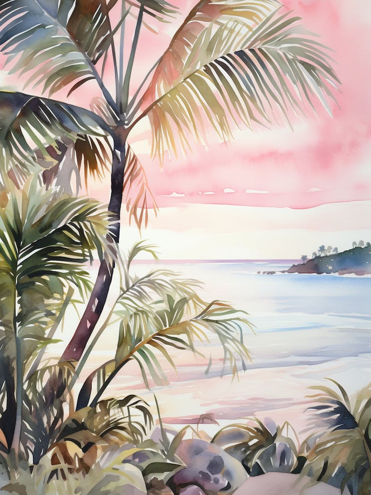 Watercolor Painting Of Playa Paraiso, Tulum Mexico 1