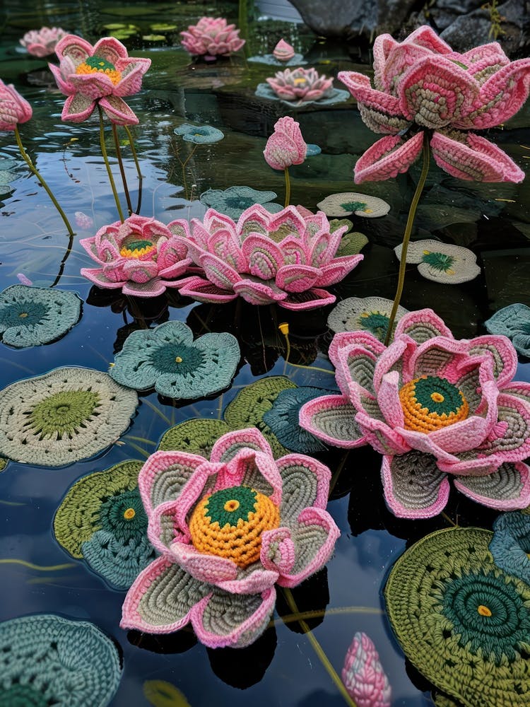 Pink Lotus Knitted In Crochet 1