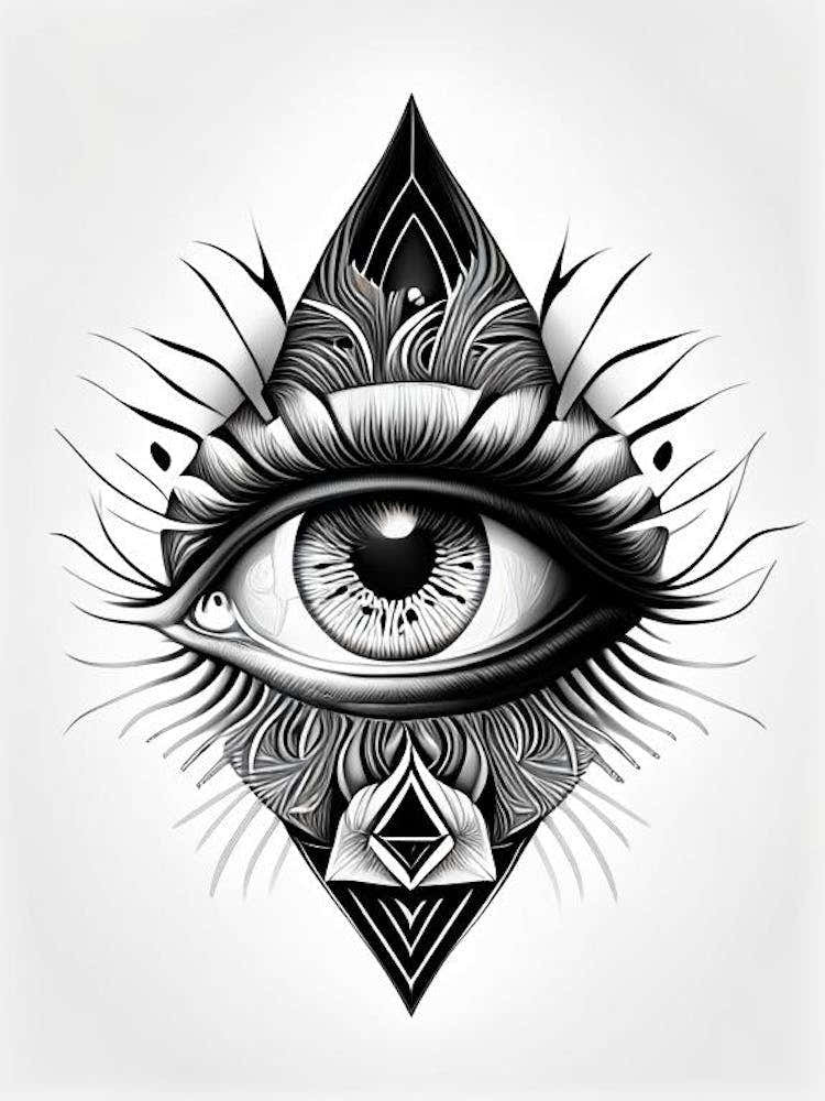 Collage Of Vision, Symbol, Third Eye Simple Black & White Illustration 1