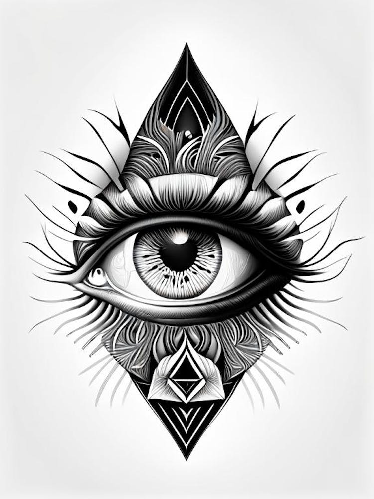 Collage Of Vision, Symbol, Third Eye Simple Black & White Illustration 1