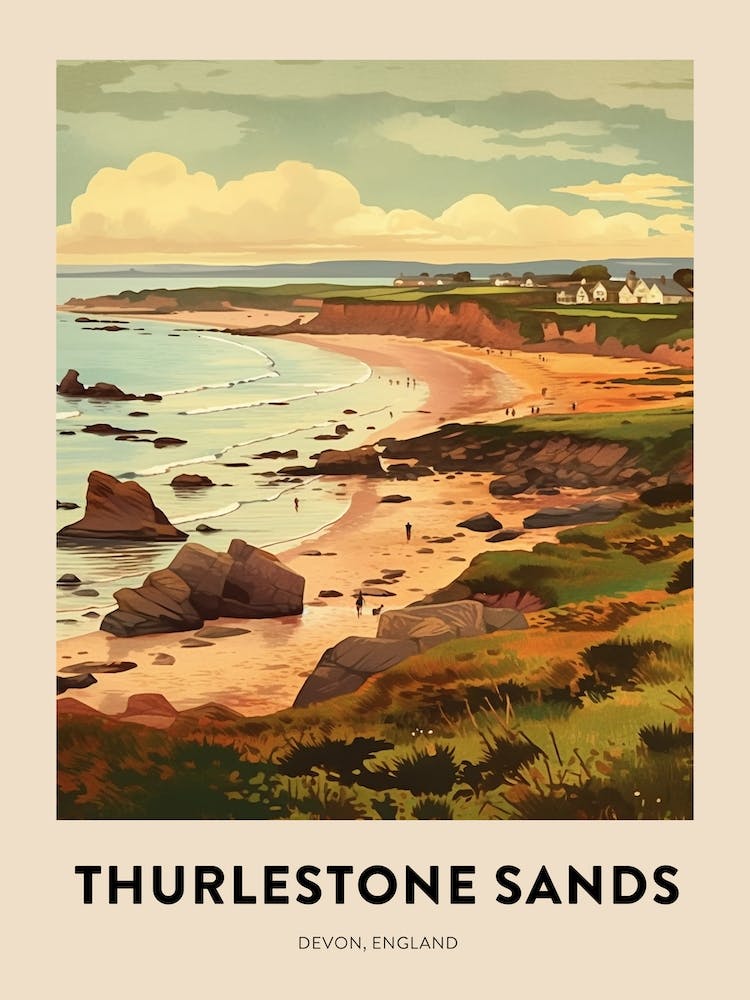 Devon Vintage Travel Poster Thurlestone Sands 3