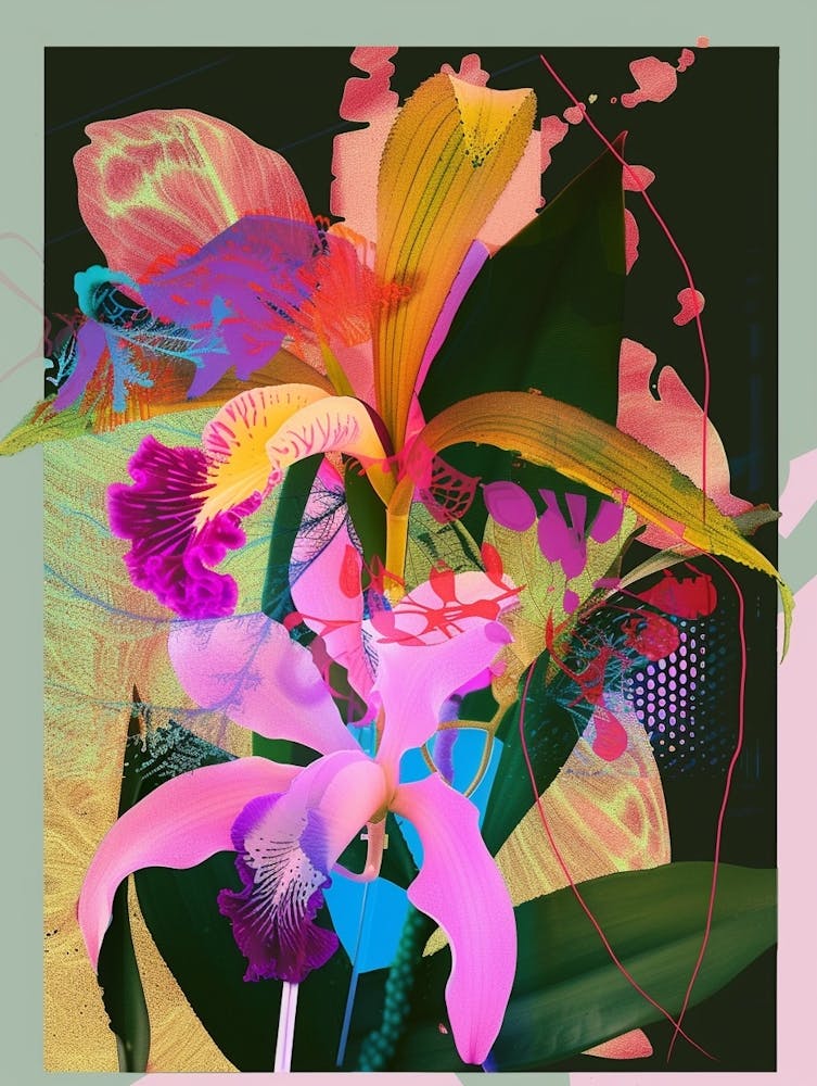 Monkey Orchid 4 Neon Flower Collage