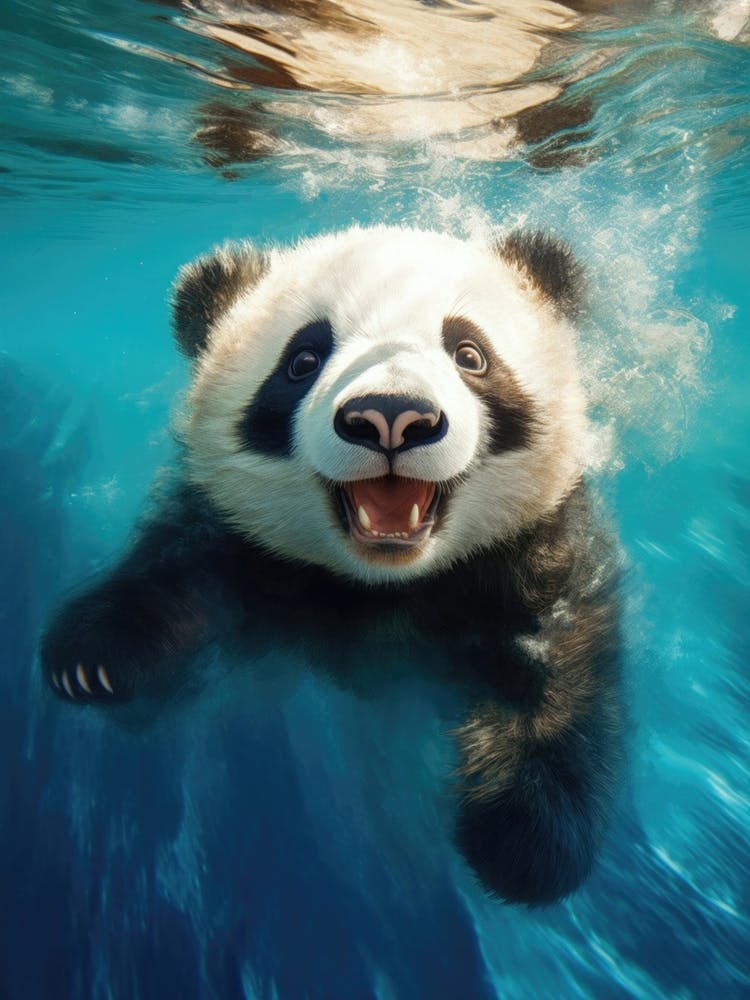 Cute Baby Panda Bear Underwater