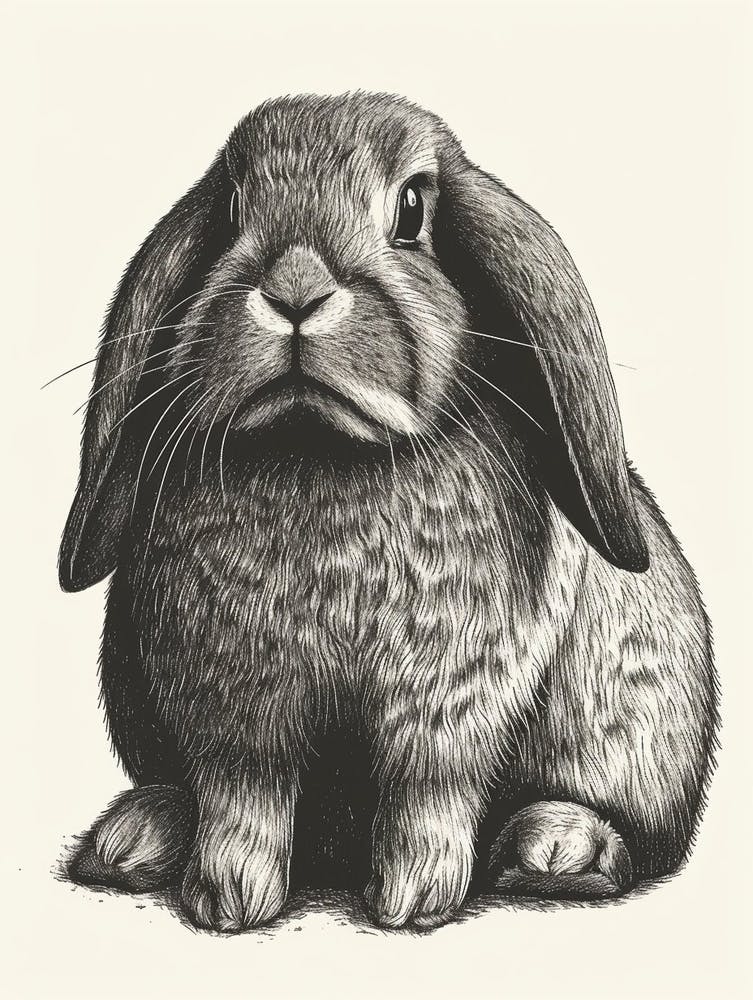 English Lop Blockprint Rabbit Illustration 3