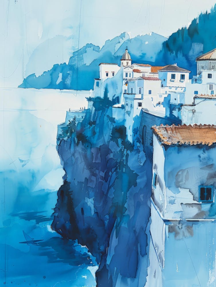 Blue Houses On The Cliff