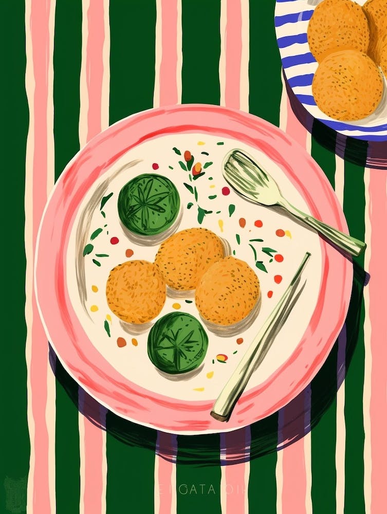 A Plate Of Greek Salad, Top View Food Illustration 4