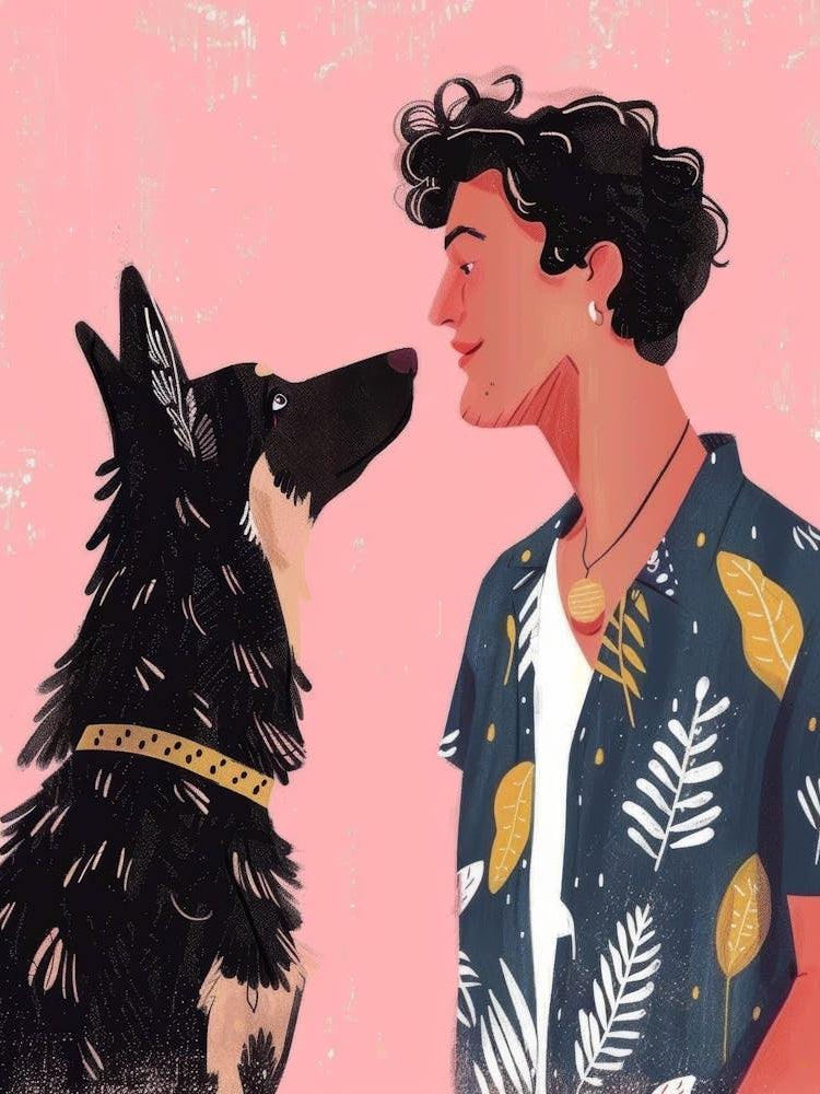 Illustration Of A Man And His Dog 1