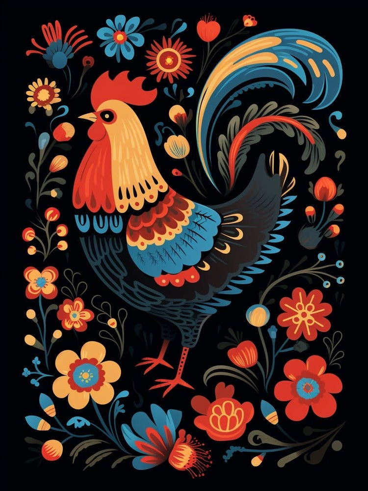 Folk Bird Illustration Chicken 3
