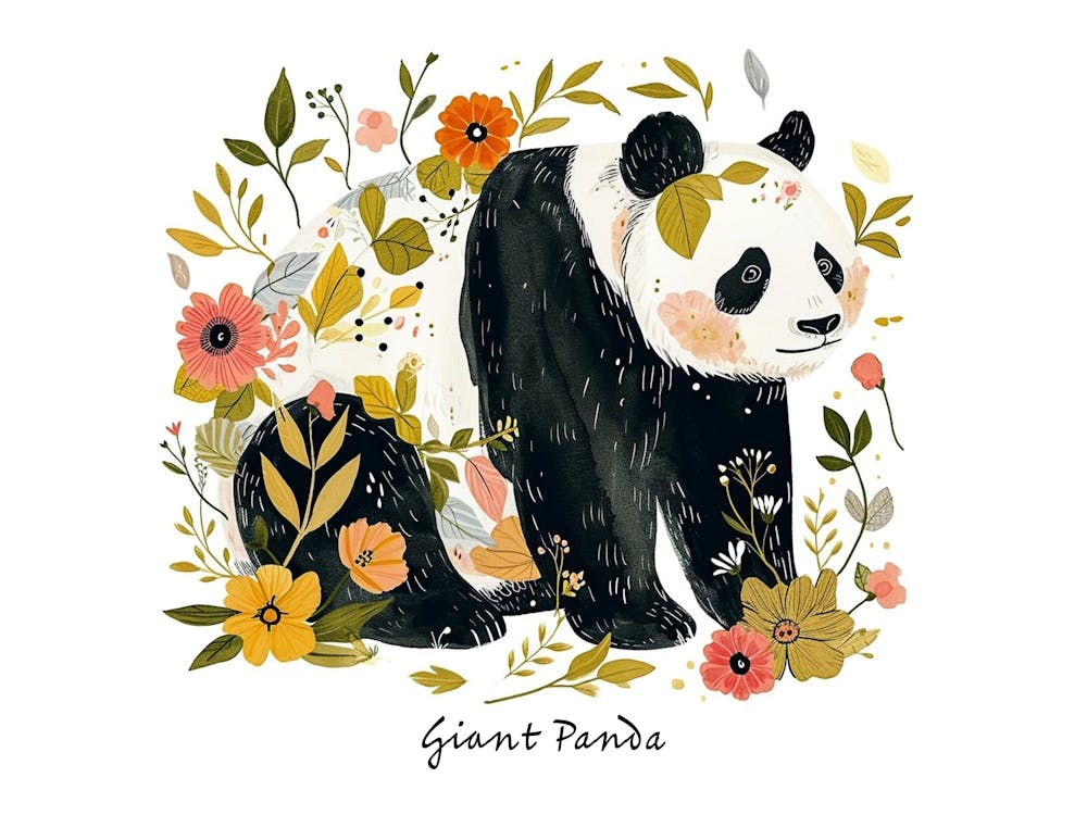 Petit Panda Géant Floral 2 Affiche