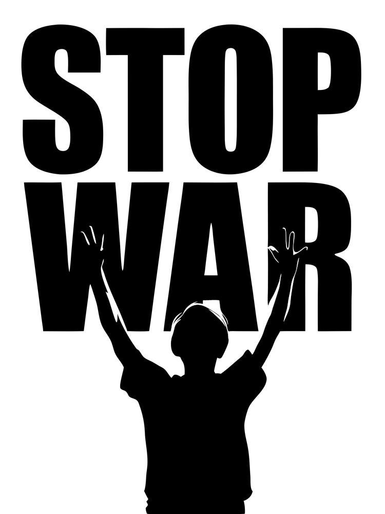 Silhouette Of A Man Raising His Hands stop war